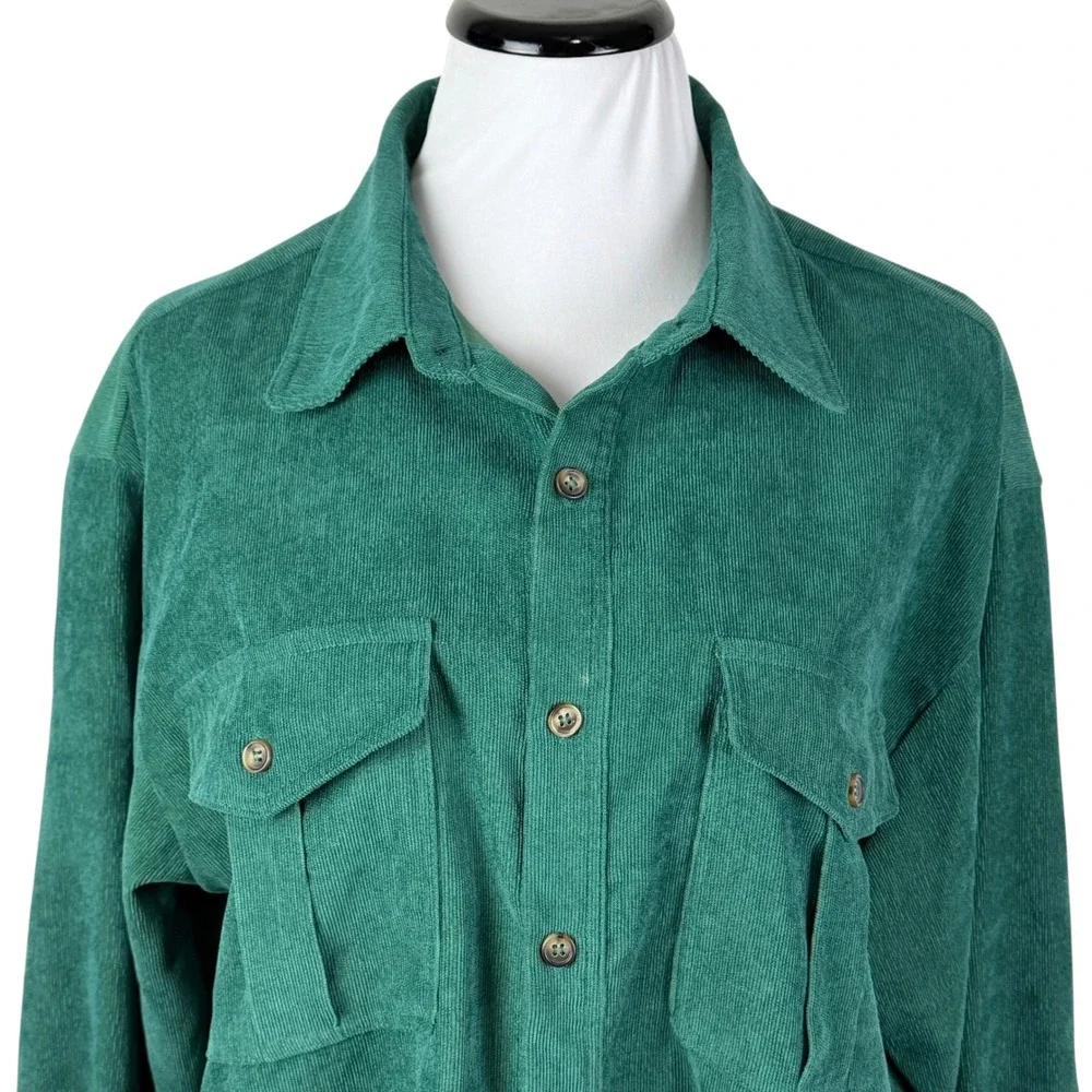 &merci Mens Emerald Green Corduroy Button Down Utility Shirt Large MTP8875 - Picture 4 of 9